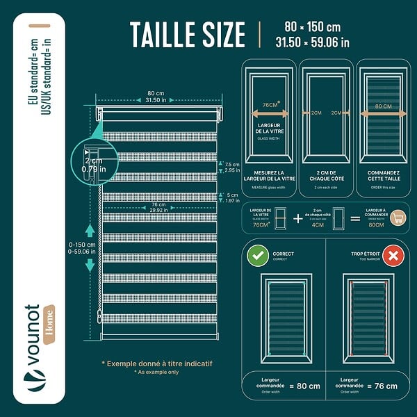 VOUNOT - Store enrouleur jour nuit double 80x150cm Gris - large