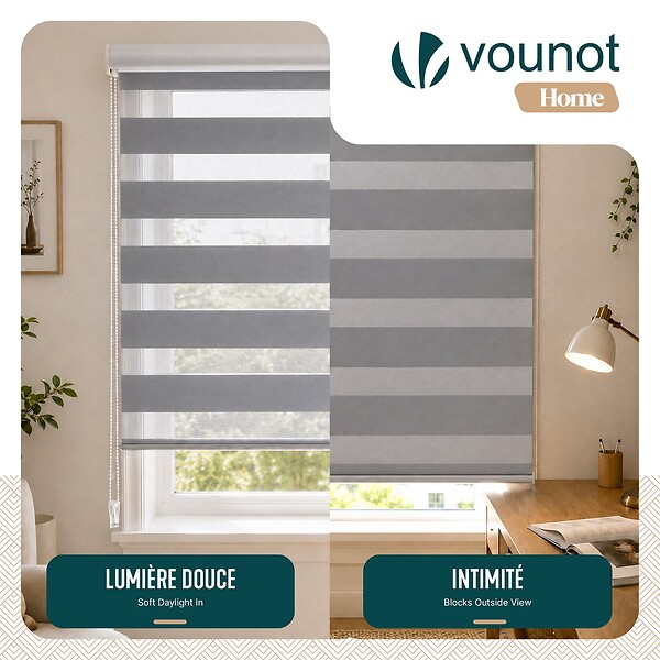 VOUNOT - Lot de 2 Store enrouleur jour nuit double 100x150cm Gris - large