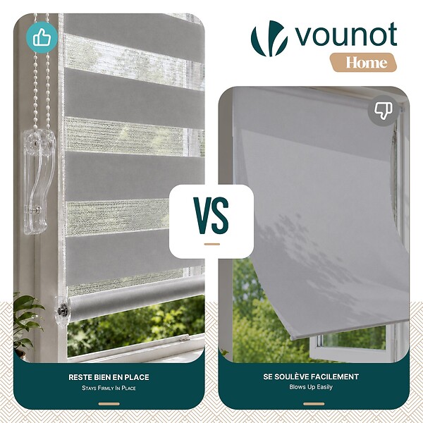 VOUNOT - Lot de 2 Store enrouleur jour nuit double 100x150cm Gris - large