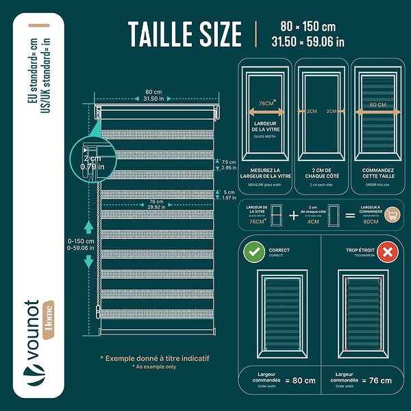 VOUNOT - Lot de 2 Store enrouleur jour nuit double 80x150cm Gris - large