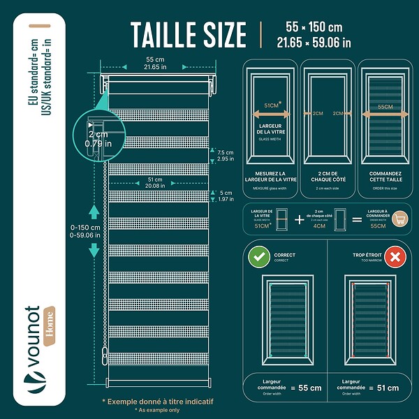 VOUNOT - Lot de 2 Store enrouleur jour nuit double 55x150cm Gris - large