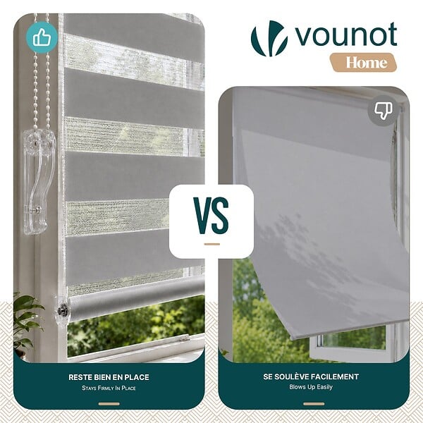 VOUNOT - Lot de 2 Store enrouleur jour nuit double 90x150cm Gris - large