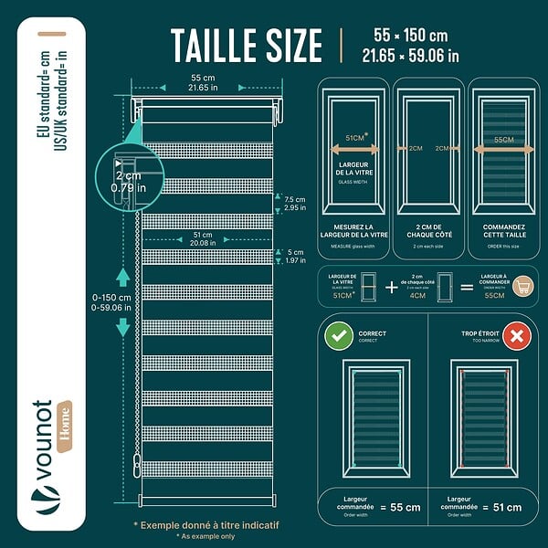 VOUNOT - Store enrouleur jour nuit double 55x150cm Gris - large