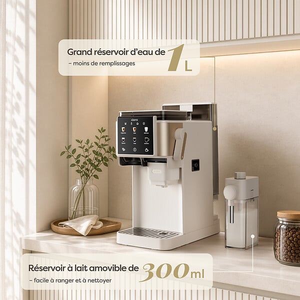CIARRA - Machine à café expresso CIARRA CBSACM-D6 semi-automatique avec broyeur, carafe à lait, cappuccino, latte, écran tactile, compacte - 1400 W - large