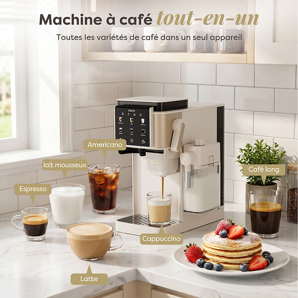 CIARRA - Machine à café expresso CIARRA CBSACM-D6 semi-automatique avec broyeur, carafe à lait, cappuccino, latte, écran tactile, compacte - 1400 W - large