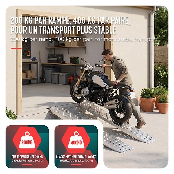 VOUNOT - Lot de 2 rampe de chargement 135cm en acier galvanise - large
