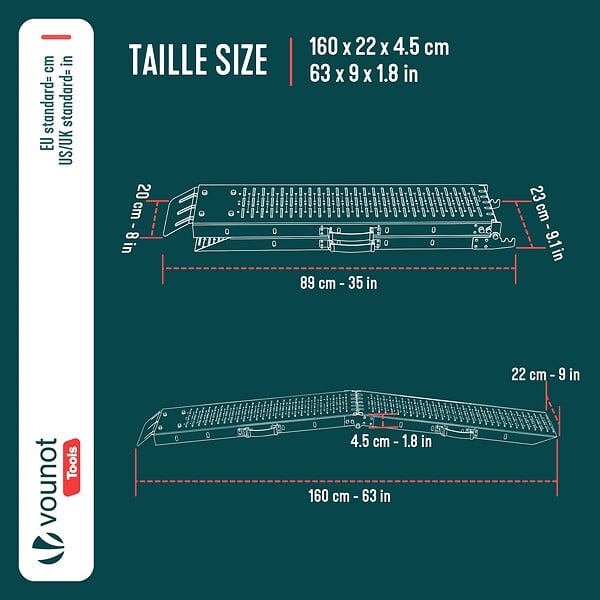 VOUNOT - Rampe de chargement pliable Lot de 2 pcs en acier galvanise 160cm - large