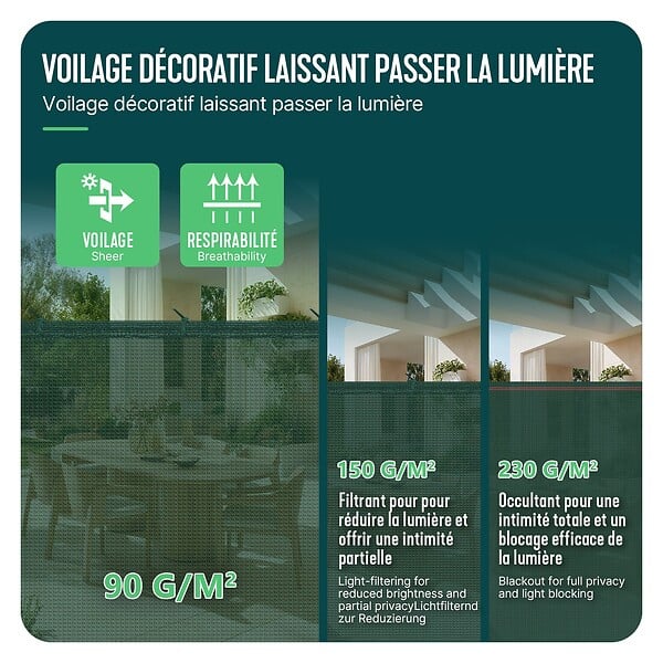 VOUNOT - Brise vue occultant en HDPE 90g/m² 1.8x20m avec attaches de fixation vert - large