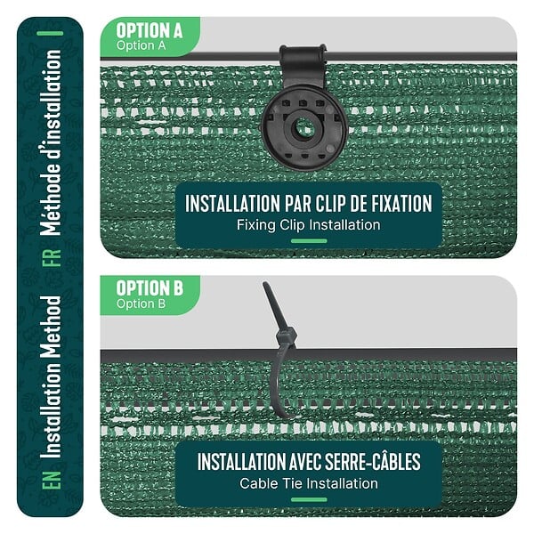 VOUNOT - Brise vue occultant en HDPE 90g/m² 1.5x20m avec attaches de fixation vert - large