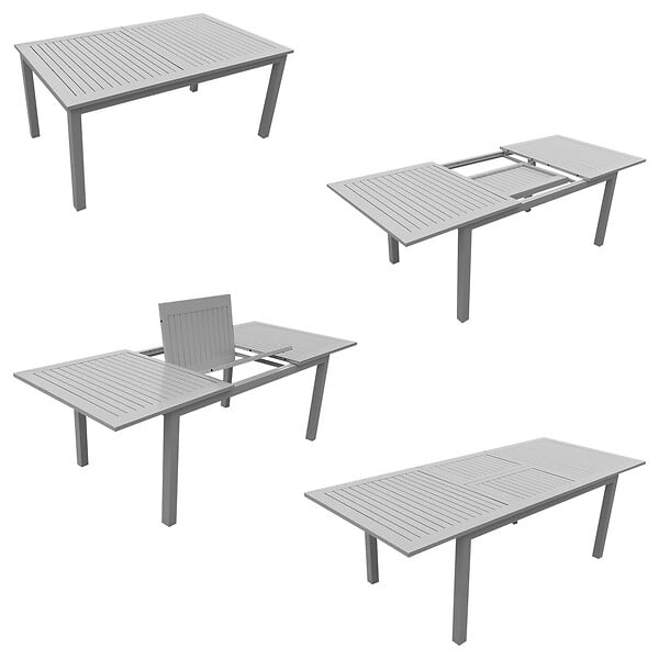 HAPPY GARDEN - Salon de jardin CAPRI extensible en textilène noir 8 places - aluminium gris - large