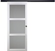GD MENUISERIES - Porte Coulissante Kenya Blanc Vitrée H204 x L73 cm, Rail Alu bandeau noir, Coquilles - vignette