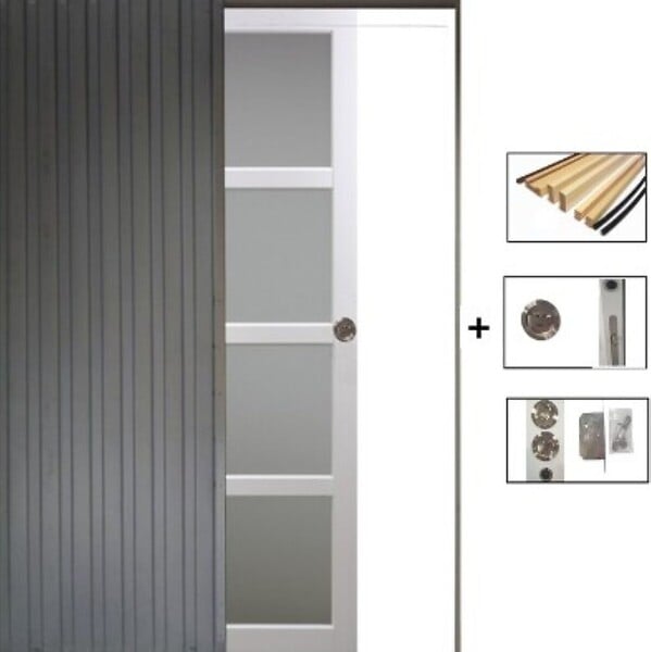 GD MENUISERIES - Porte Coulissante Tana blanc Vitrée H204 x L63 cm, Galandage, kit finition - large