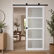 GD MENUISERIES - Porte Coulissante Tana Blanc Vitrée H204 x L83 cm, Rail Roulettes, Coquilles Noir - vignette