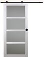 GD MENUISERIES - Porte Coulissante Tana Blanc Vitrée H204 x L83 cm, Rail Roulettes, Coquilles Noir - vignette