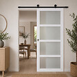 GD MENUISERIES - Porte Coulissante Tana Blanc Vitrée H204 x L63 cm, Rail Roulettes, Coquilles - vignette