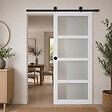 GD MENUISERIES - Porte Coulissante Tana Blanc Vitrée H204 x L73 cm, Rail roulettes, Coquilles Noir - vignette