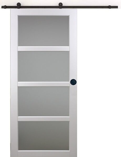 GD MENUISERIES - Porte Coulissante Tana Blanc Vitrée H204 x L73 cm, Rail roulettes, Coquilles Noir - large