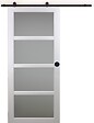 GD MENUISERIES - Porte Coulissante Tana Blanc Vitrée H204 x L73 cm, Rail roulettes, Coquilles Noir - vignette