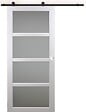 GD MENUISERIES - Porte Coulissante Tana Blanc Vitrée H204 X L73 cm, Rail Roulettes, Coquilles Blanc - vignette