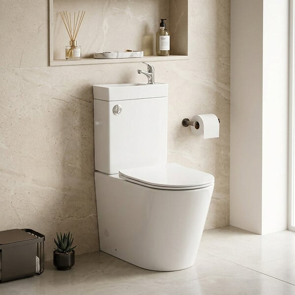 SWISS AQUA TECHNOLOGIES - Brevis kit WC à poser sans bride en céramique + robinet eau froide S-Line Pro + tuyau de raccordement Siko (SATBRE34) - large