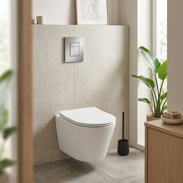 GROHE - Pack WC Bati support autoportant + WC SAT sans bride + Abattant Soft close + Plaque chrome (Autoportant-Infinitio-1) - large