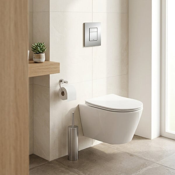 GROHE - Pack WC Bati support autoportant + WC SAT sans bride + Abattant Soft close + Plaque chrome (Autoportant-Infinitio-1) - large