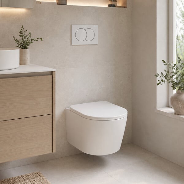 GEBERIT - Duofix Pack WC bâti-support + WC suspendu sans bride avec abattant SoftClose Ceramia + plaque blanche (GEBCE14WT05-FR) - large