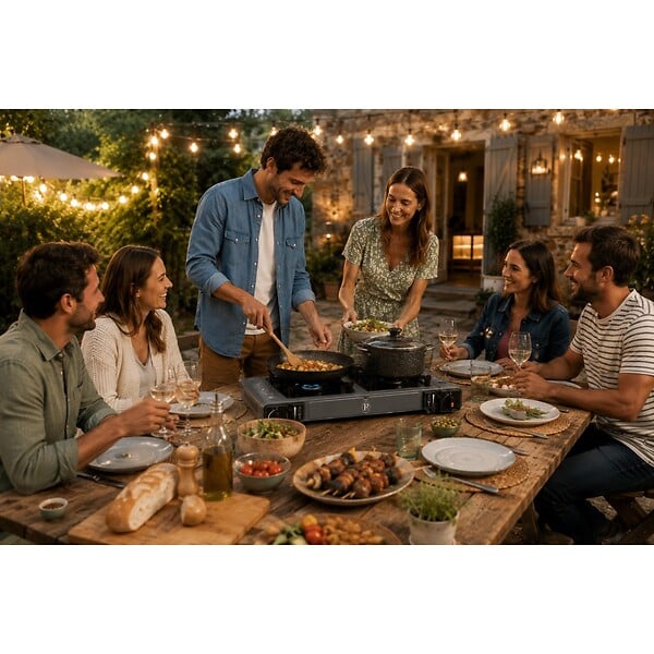 INTEC - Réchaud à Gaz 2 Feux 3800W Allumage Piezo + 8 Cartouches gaz Butane - Cuisinière à gaz Portable Camping Cuisine Extérieure INTEC - large