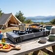INTEC - Réchaud à Gaz 2 Feux 3800W Allumage Piezo + 8 Cartouches gaz Butane - Cuisinière à gaz Portable Camping Cuisine Extérieure INTEC - vignette