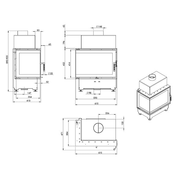 NORDFLAM - Insert à bois NORDFLAM - ROTEN 10 kW vitre angle gauche - - large