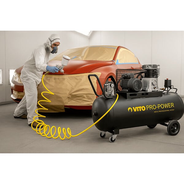 VITO - Compresseur d'air 200L 10Bar 3kW 400L/min + 5 Outils pneumatiques Kit Complet Gonflage Soufflage Peinture Garage Atelier VITO - large