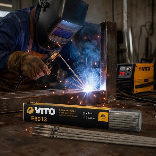 VITO - Lot 50 Electrodes Rutiles 2.5x350mm E6013 Soudure AC/DC Acier au Carbone Amorçage Facile Arc Stable Réparation Serrurerie - large