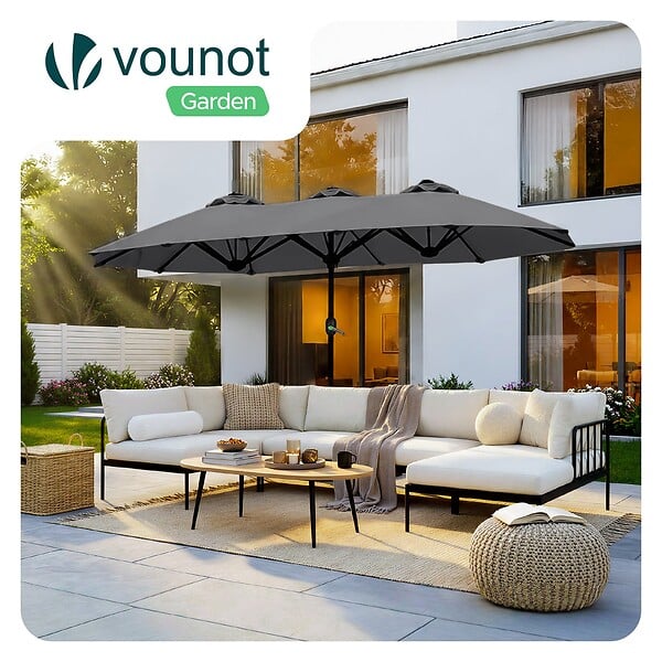 VOUNOT - Parasol Jardin Double Aluminium 150 x 300 cm gris - large