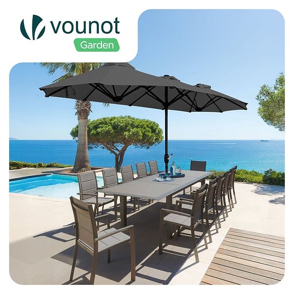 VOUNOT - Parasol Jardin Double Aluminium 150 x 300 cm gris - large