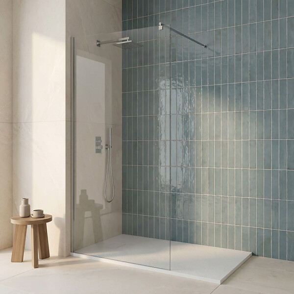 SWISS AQUA TECHNOLOGIES - Walk-in 110x200cm paroi en verre Crystal Glass®  8 mm anticalcaire, avec bras et profilés chrome brillant (SATBWI110PR) - large