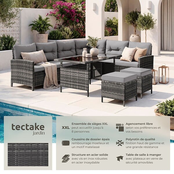 TECTAKE - Canapé de jardin BARLETTA modulable gris/beige - large