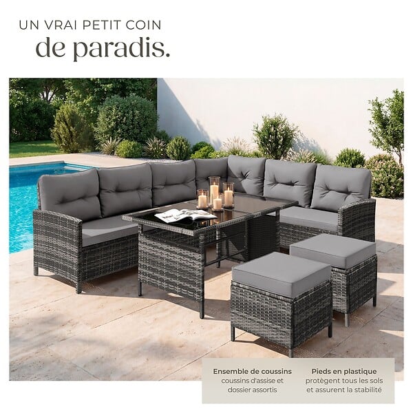 TECTAKE - Canapé de jardin BARLETTA modulable gris/beige - large