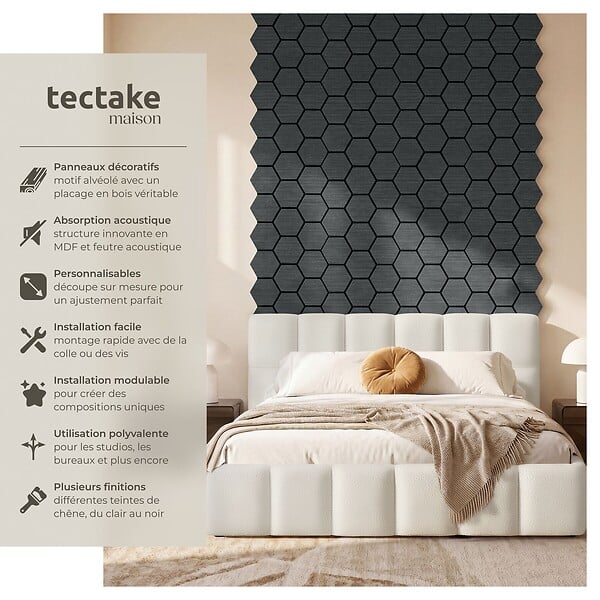TECTAKE - Lot 8 panneaux acoustiques muraux en en mdf chêne noir absorption acoustique 76x62x1 cm - large