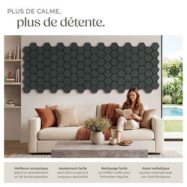 TECTAKE - Lot 8 panneaux acoustiques muraux en en mdf chêne noir absorption acoustique 76x62x1 cm - large