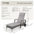 TECTAKE - Bain de soleil métal 6 positions avec roulettes gris/gris clair - vignette