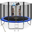 TECTAKE - Trampoline robuste élasticité ressorts solides filet sécurité résistant ouverture zippée poteaux rembourrés coussin protection noir bleu 366 cm ø - vignette