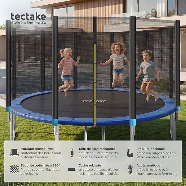 TECTAKE - Trampoline modèle B noir/bleu - large