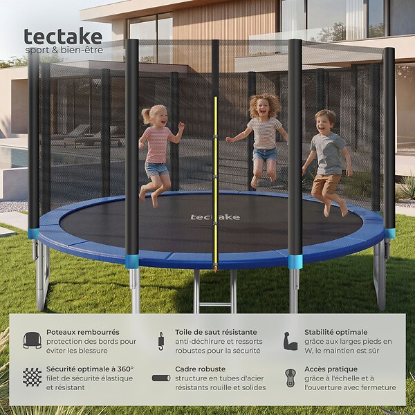 TECTAKE - Trampoline modèle B noir/bleu - large
