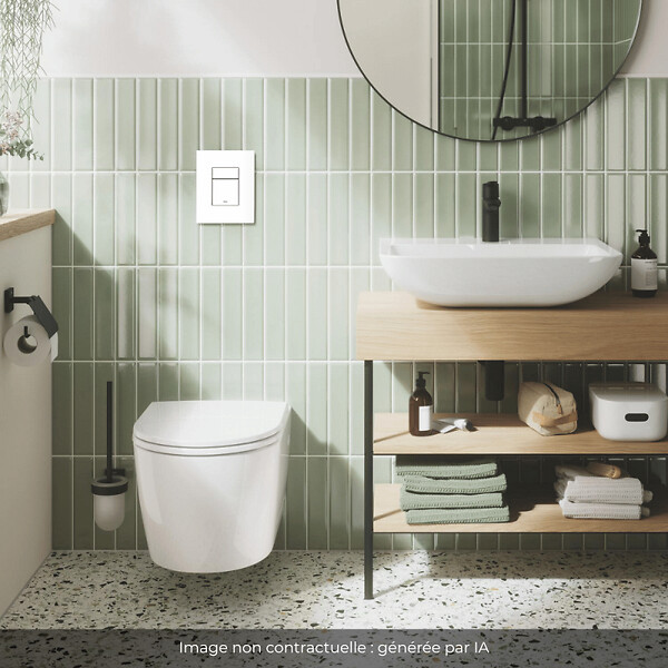 GROHE - Pack WC suspendu sans bride Start Round Ceramic  + abattant frein de chute + Bâti-support autoportant + Plaque carré blanc alpin - large