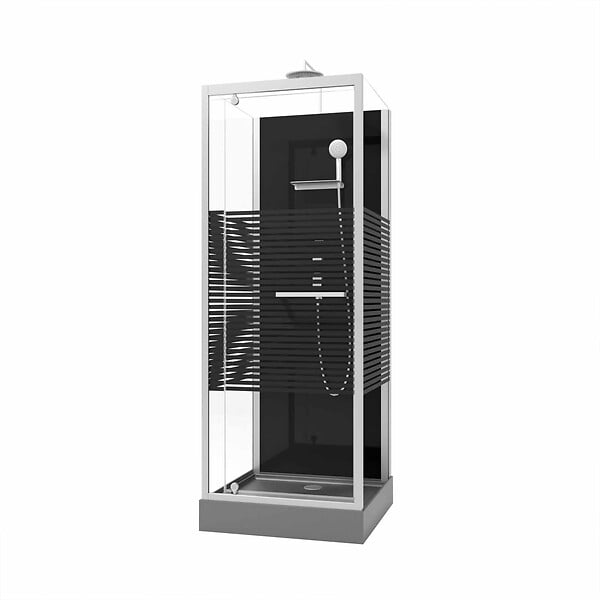 AURLANE - Cabine de douche carree 70x70x215 cm - Porte pivotante - Lignes grises anthracites - SCRATCHY 2 - large