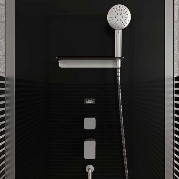 AURLANE - Cabine de douche carree 90x90x215cm - Porte pivotante - Lignes grises anthracites - SCRATCHY 2 - large