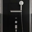 AURLANE - Cabine de douche carree 90x90x215cm - Porte pivotante - Lignes grises anthracites - SCRATCHY 2 - vignette