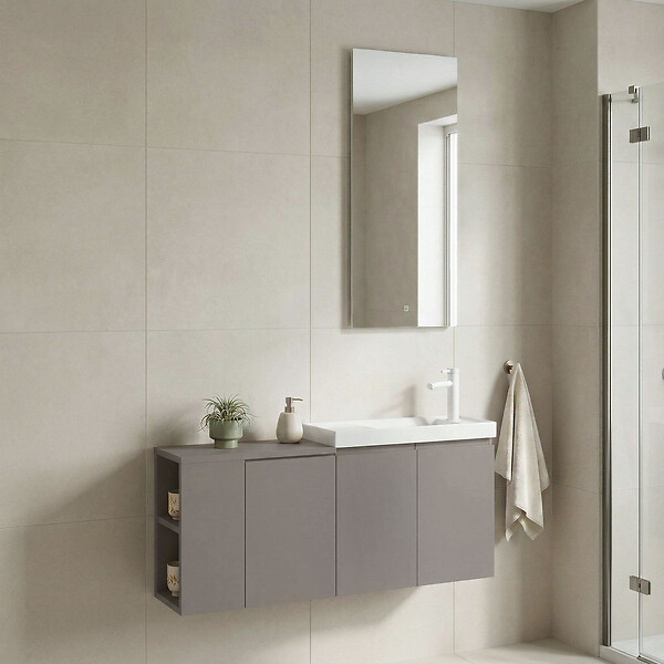HABITAT ET JARDIN - Ensemble Meuble Vasque avec Miroir (2 Pièces) "Ferla 110" - 110 x 22 x 45 cm - Matte Mink - large