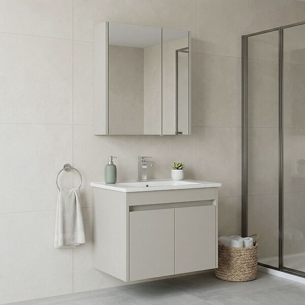 HABITAT ET JARDIN - Ensemble Meuble Vasque avec Miroir (2 Pièces) "Arno 65" - 65 x 45 x 52 cm - Cashmere - large