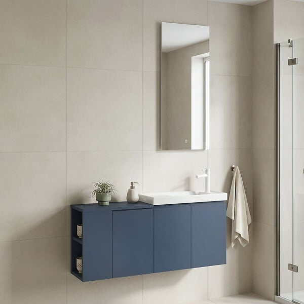 HABITAT ET JARDIN - Ensemble Meuble Vasque avec Miroir (2 Pièces) "Ferla 110" - 40 x 22 x 45 cm - Matte Blue - large